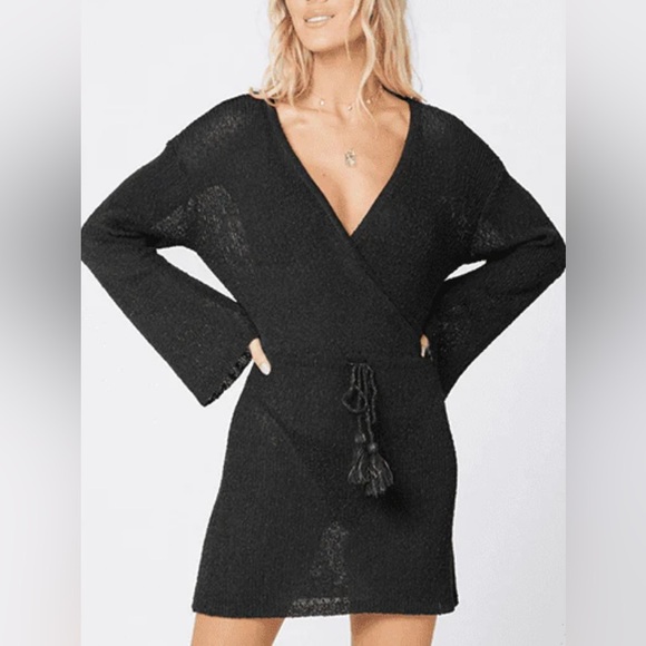 L Space NWT Topanga Black Wrap Romantic Beach Dress SZ S
